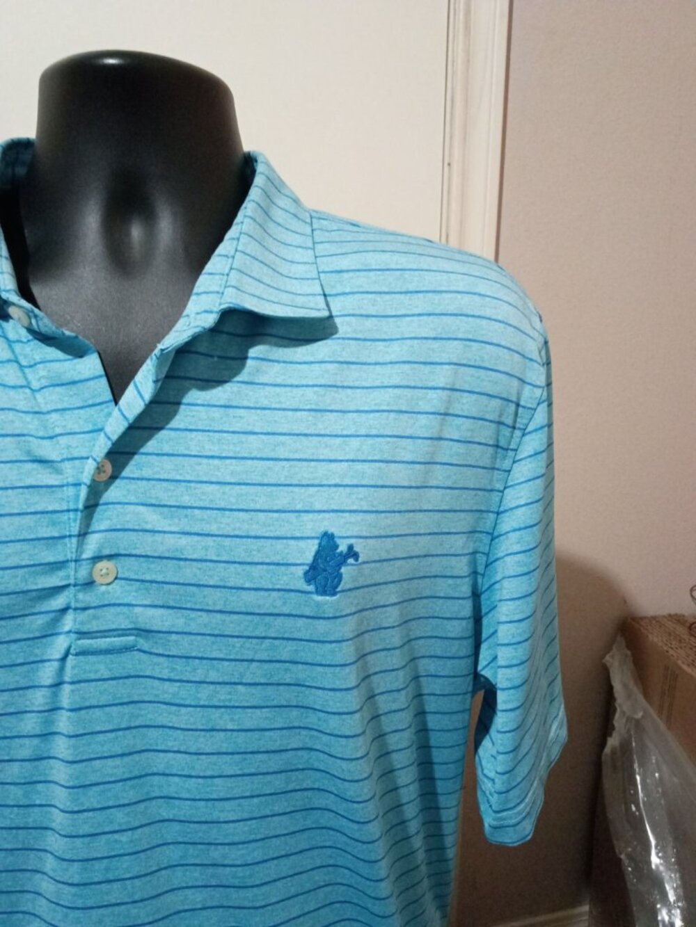 Johnnie-O Polo Shirt Mens XL Blue Striped Performance Stretch Short Sleeve Logo - Picture 6 of 13